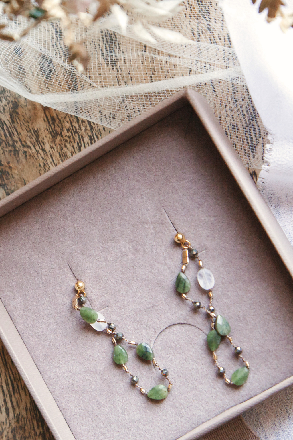 Boucles d'oreilles Jade et Pierre de Lune