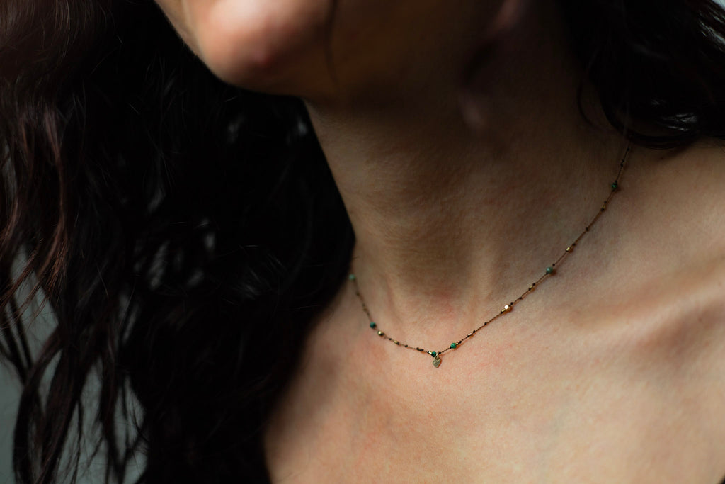 Collier Petit Coeur  et Jaspe Turquoise