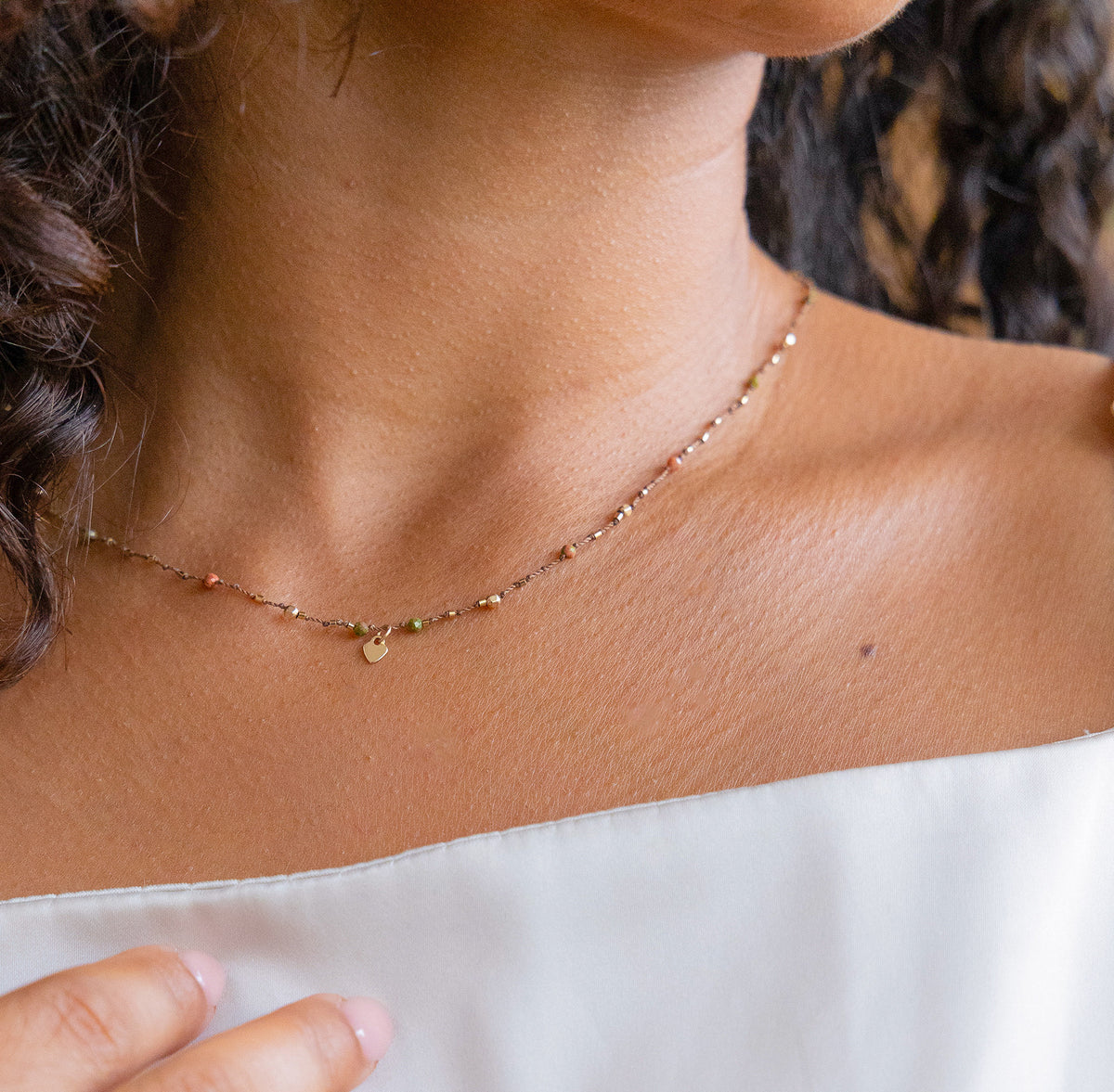 Collier Petit Cœur et Unakite