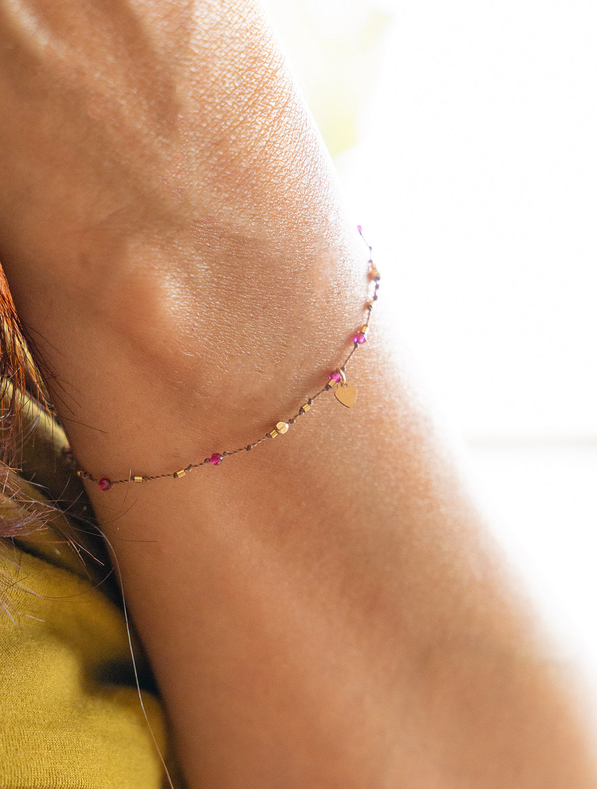 Bracelet Petit Cœur et Spinelle Rose