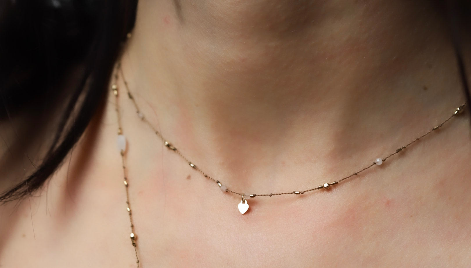 Collier Petit Coeur et Pierre de Lune
