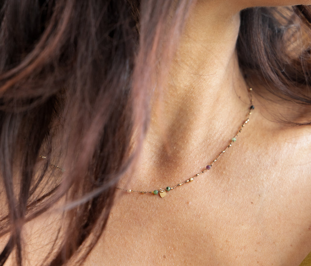 Collier Petit Cœur Rubis Zoïsite