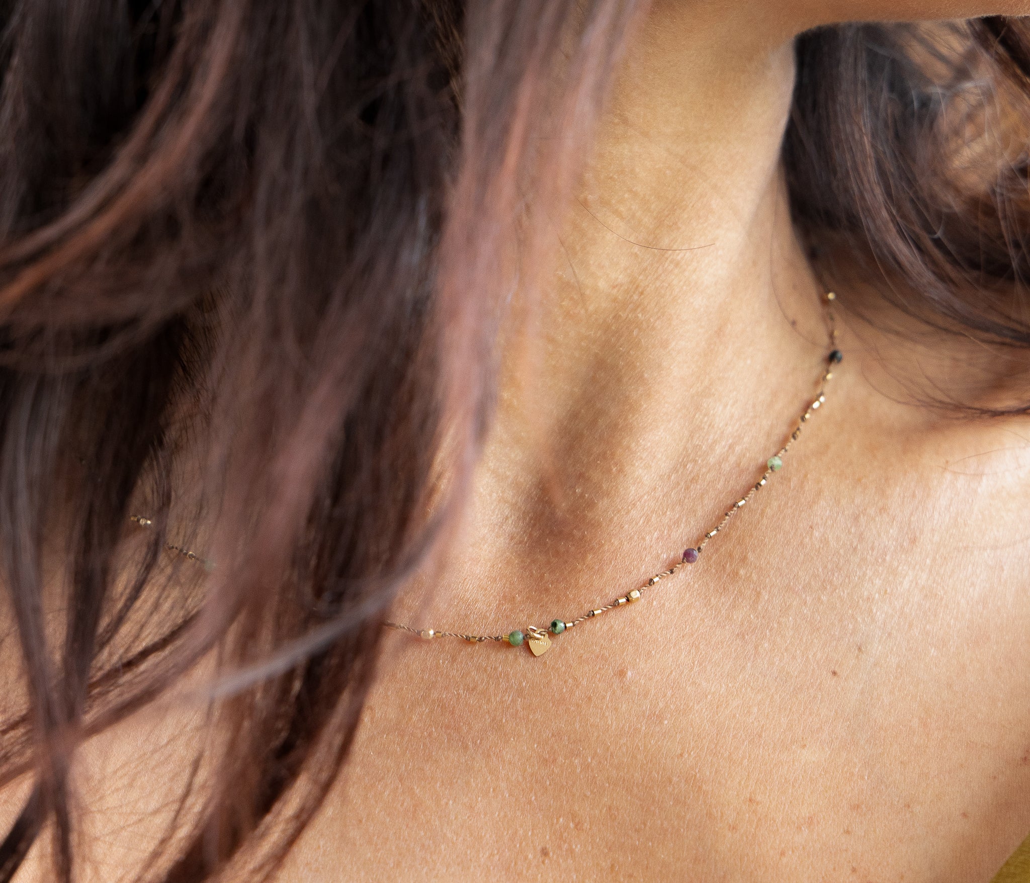 Collier Petit Cœur Rubis Zoïsite