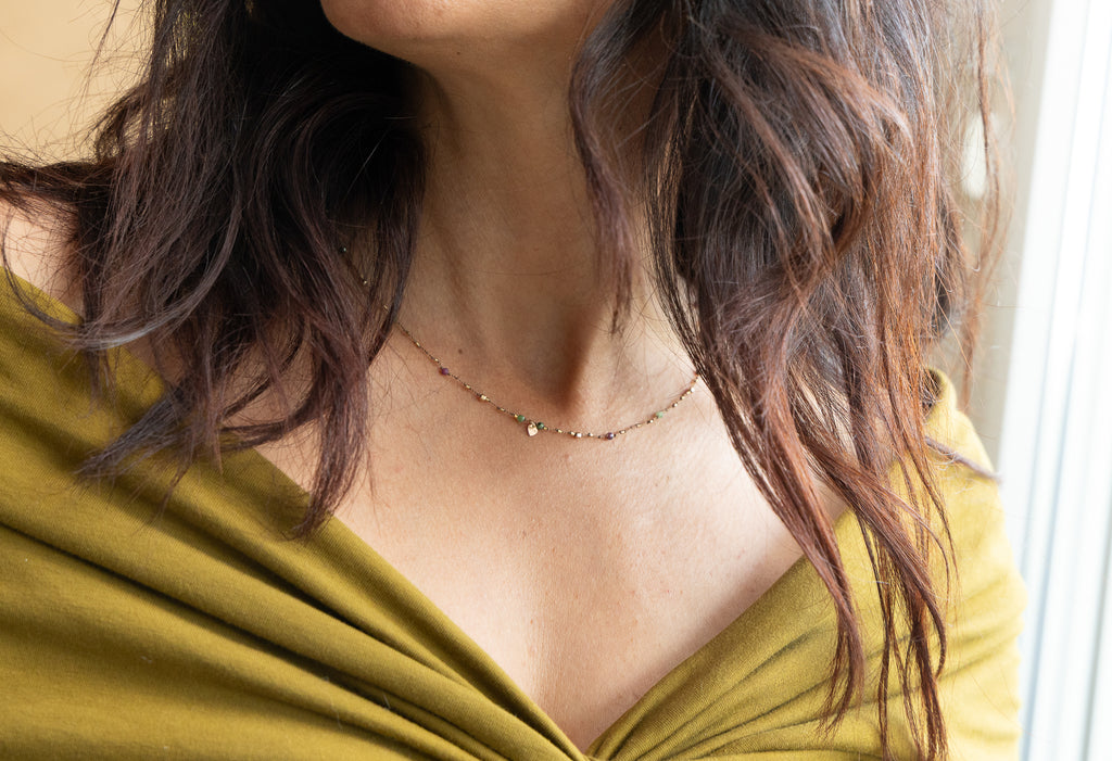 Collier Petit Cœur Rubis Zoïsite