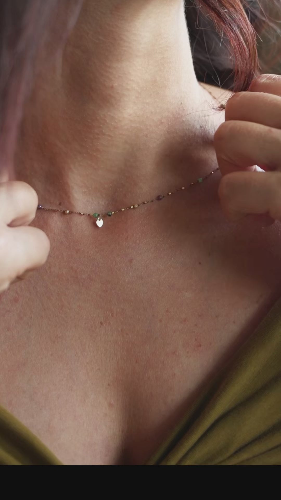 Collier Petit Cœur et Rubis Zoïsite
