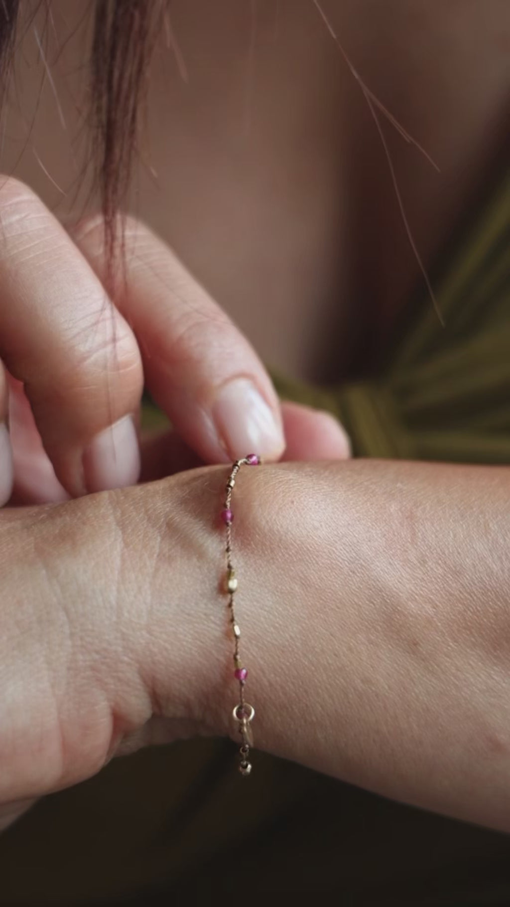 Bracelet Petit Cœur et Spinelle Rose