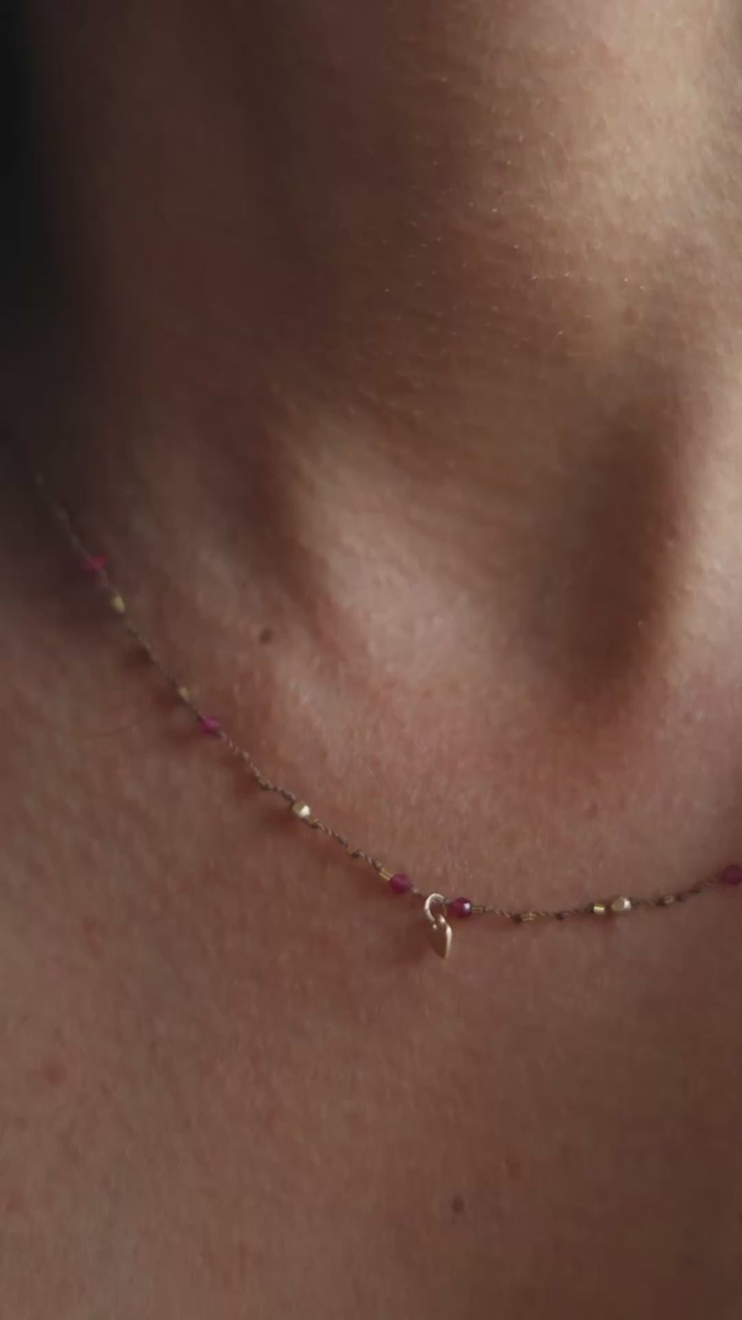 Collier Petit Cœur et Spinelle Rose